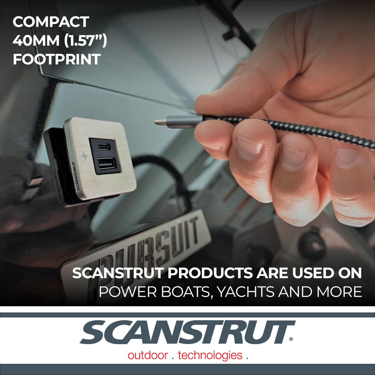 Scanstrut USB-A & USB-C SC-TILE-11 Interior Charging Socket, 12/24V Ultra-Low Profile Fast Charger, Brushed Stainless Steel Bezel, Flush-Mount USB Charger for Boats, RVs & Vehicles