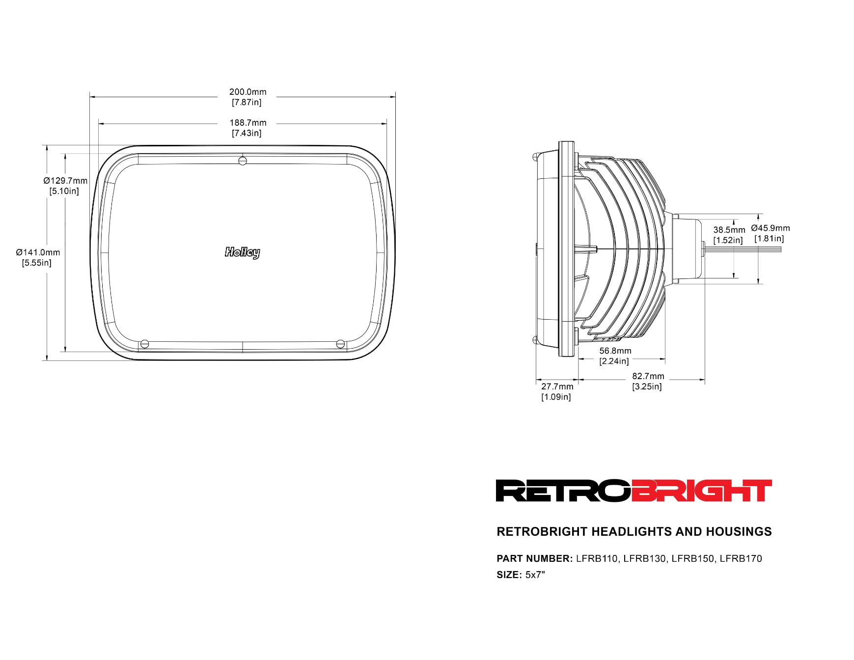 Holley LFRB190 Retrobright LED Forward Facing Light - Housing Only - Clear Lens - Sold Individually