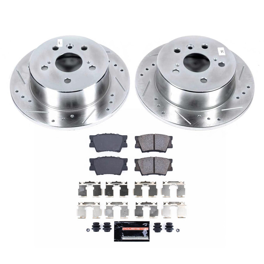 Power Stop K6520 Z23 Carbon Fiber Brake Pads with Drilled and Slotted Brake Rotors Kit Rear For 2013-2018 ES300h | 2013-2018 Lexus ES350 | 2013-2018 Avalon | 2012-2017 Toyota Camry