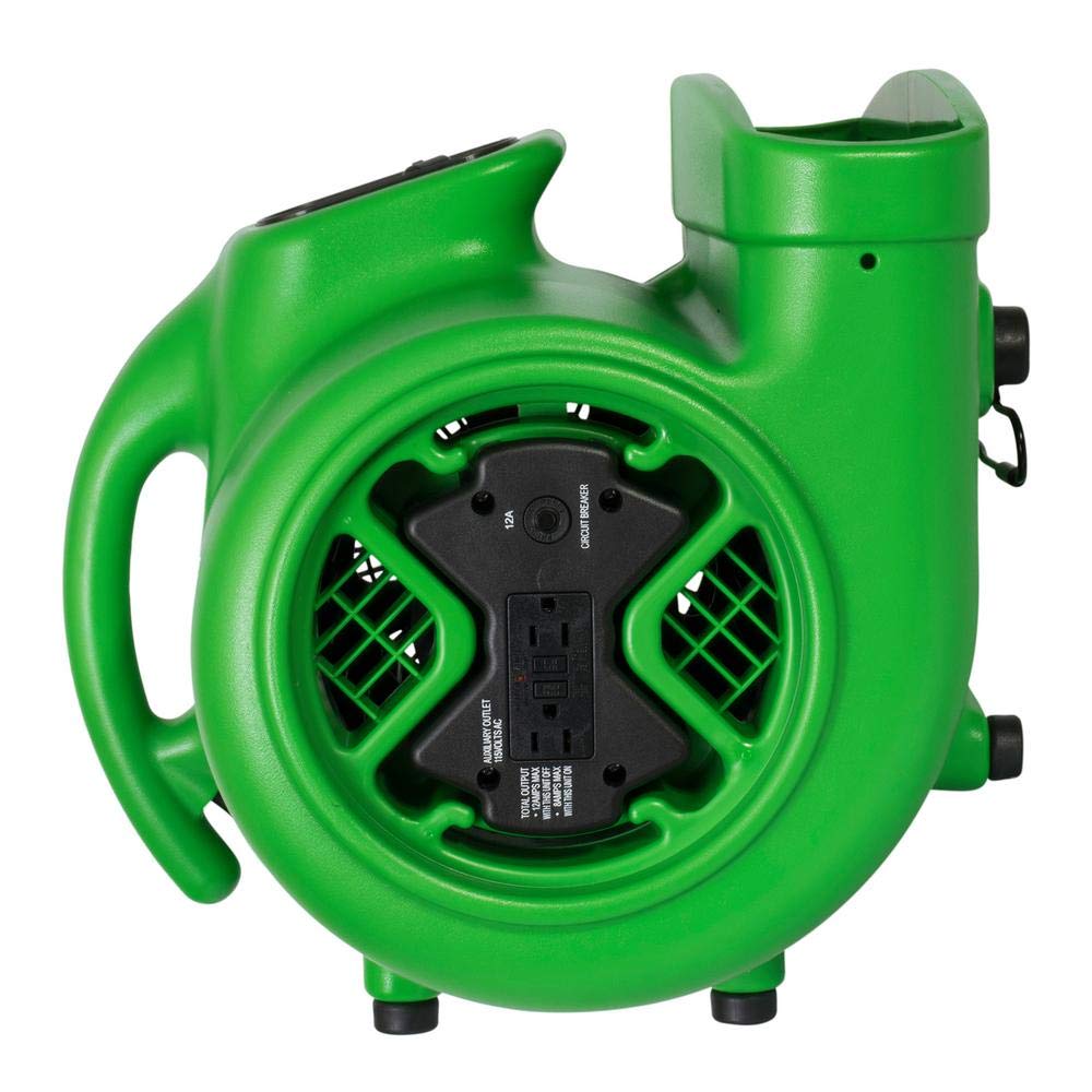 XPOWER 1/3 HP X-600A 2400 CFM 3 Speed Air Mover, Carpet Dryer, Floor Fan, Blower with Build-in GFCI Power Outlets - Green