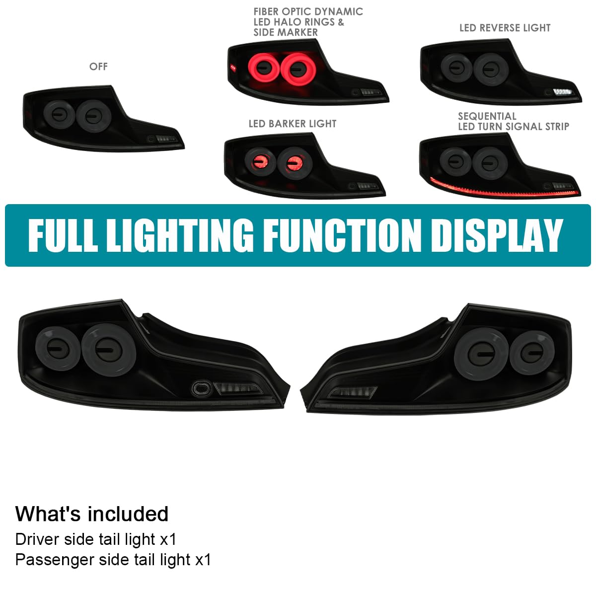 Black Smoke SPEC-D TUNING Full LED Tail Lights w/White Fiber Optic Halo Ring, Sequential Turn Signal, and Startup Animation Compatible with 2003-2007 Infiniti G35, Left + Right Pair Assembly