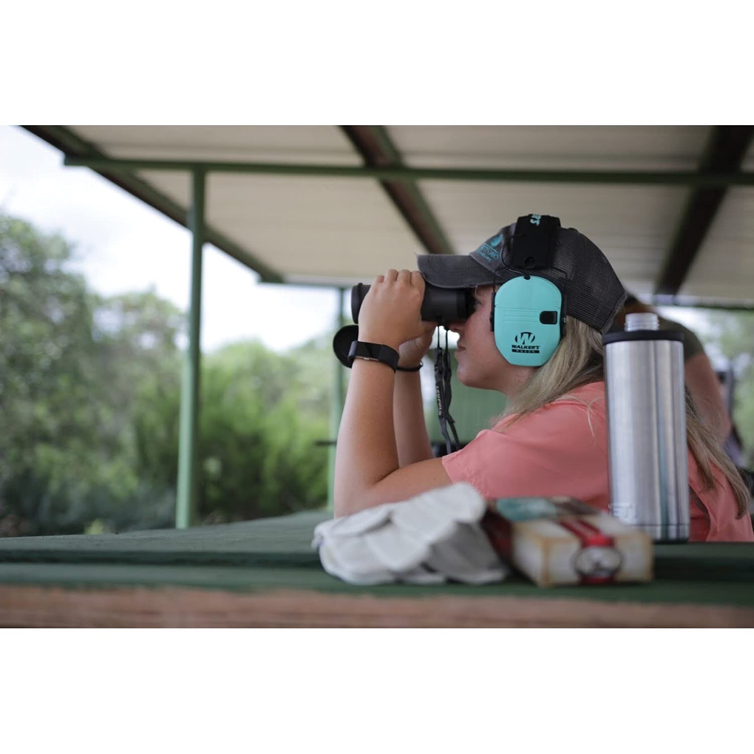 Walker's GWP-RSEM-LTL Slim Electronic Muff Light Teal, 2 'AAA' Batteries