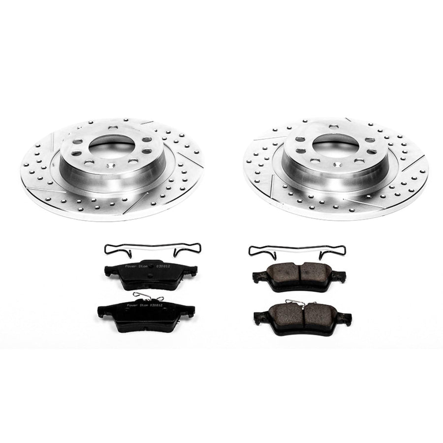 Power Stop K1436 Z23 Carbon Fiber Brake Pads Rear with Drilled & Slotted Brake Rotors Kit For Pontiac Solstice 2006-2009, Saturn Sky 2007-2010 [Model Specific]