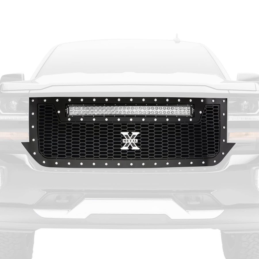 Laser Torch Grille 2016-2018 Silverado 1500, Black, 1 Pc, Replacement, Chrome Studs with (1) 30" LED - PN #7311281