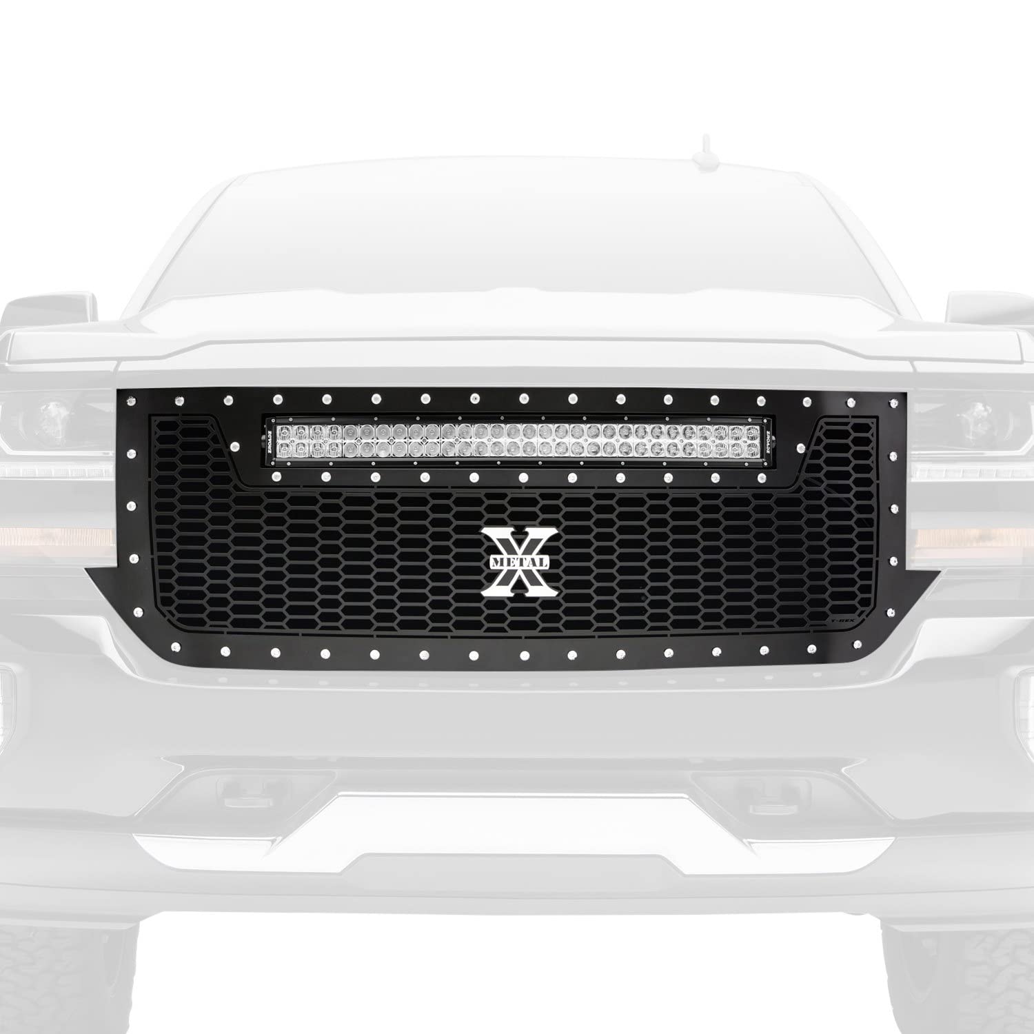 Laser Torch Grille 2016-2018 Silverado 1500, Black, 1 Pc, Replacement, Chrome Studs with (1) 30" LED - PN #7311281