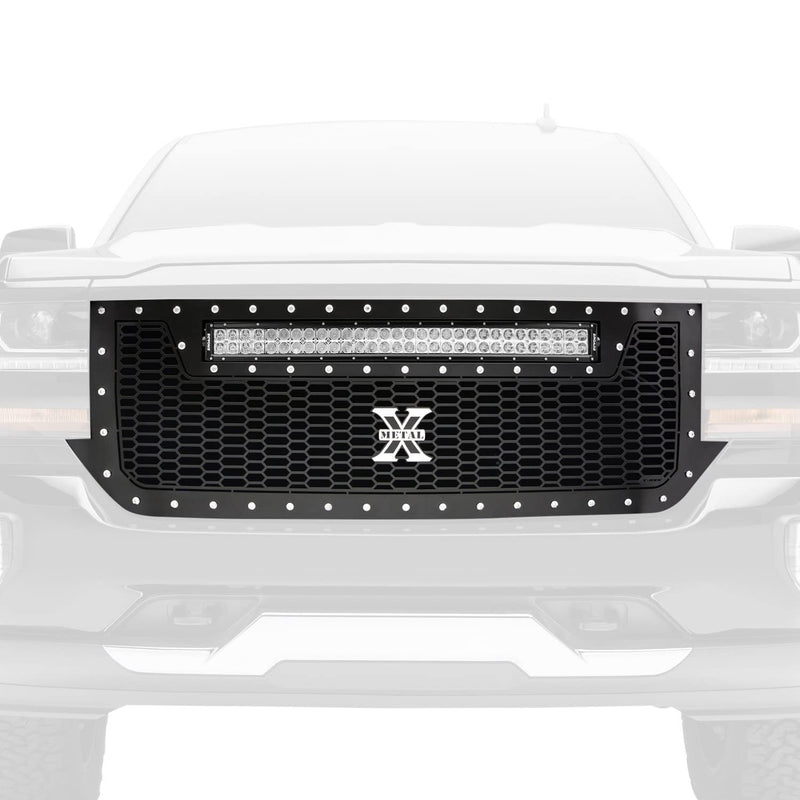 Laser Torch Grille 2016-2018 Silverado 1500, Black, 1 Pc, Replacement, Chrome Studs with (1) 30" LED - PN #7311281