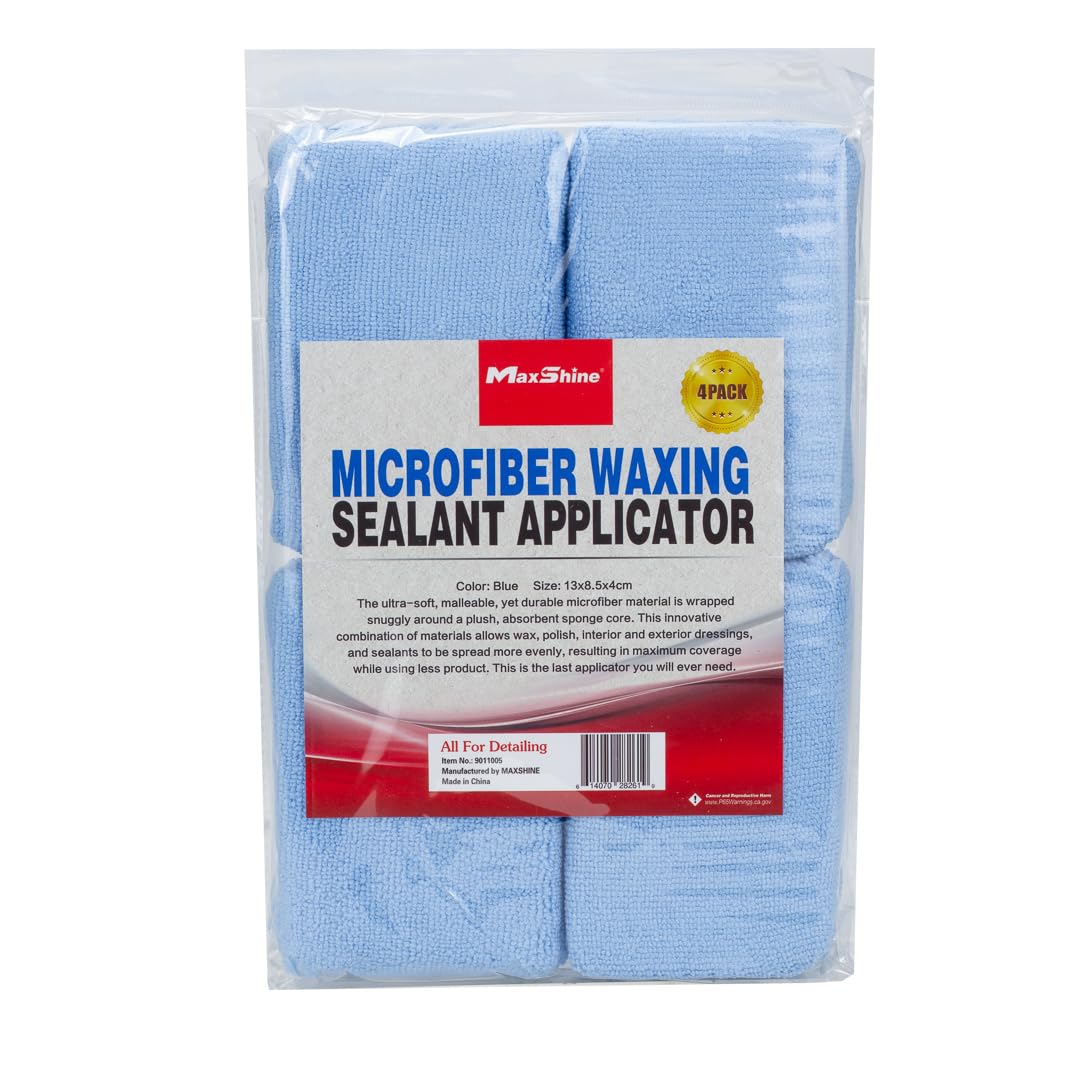Microfiber Wax Applicator Pads Maxshine 4-Pack | 4.5" Blue, Soft Microfiber, Ergonomic Foam Core | Scratch-Free, Stitched Edge, Durable Reusable Car Wax Application