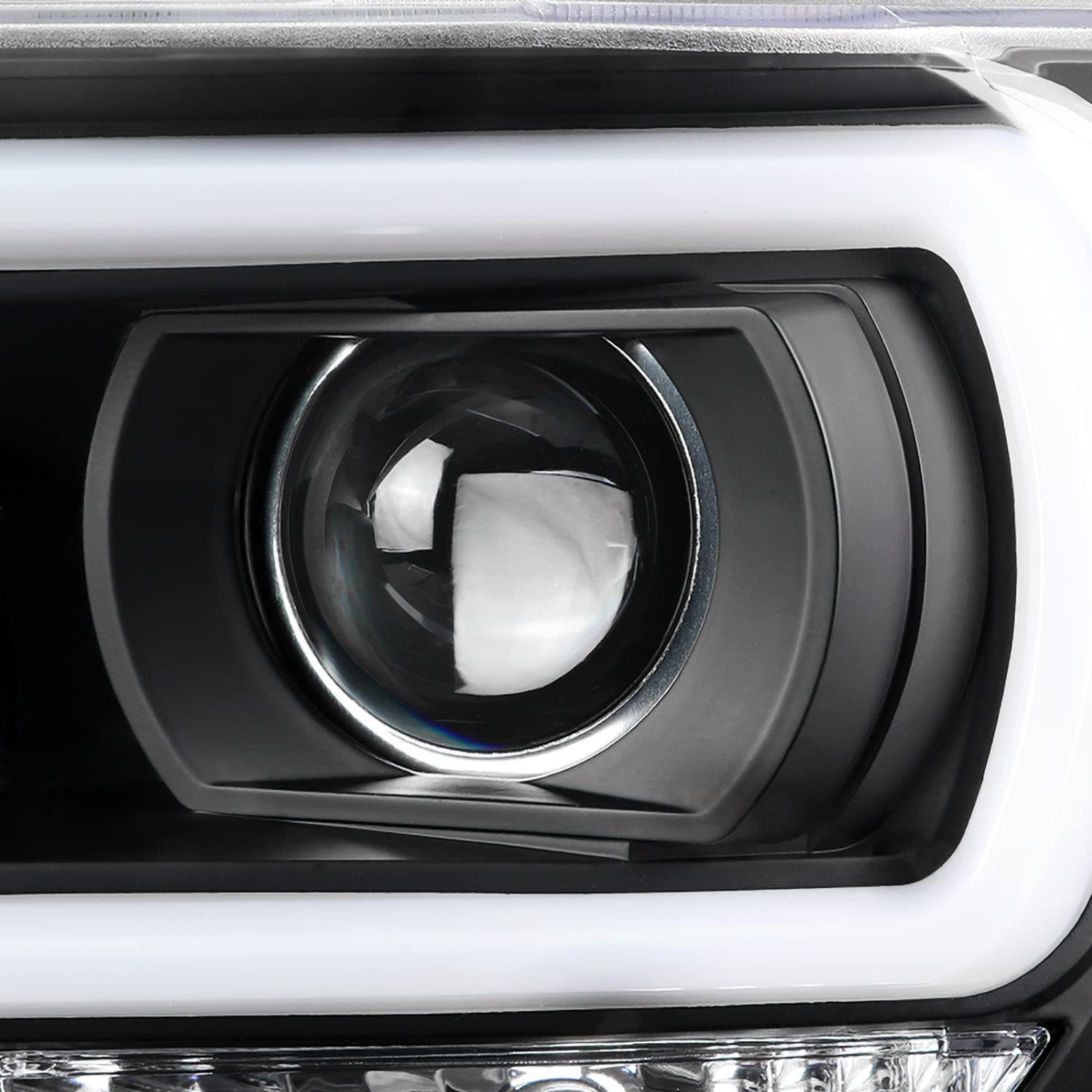 Black Projector Headlights w/LED Light Bar SPEC-D TUNING Compatible with 2007-2013 Toyota Tundra, 2008-2017 Toyota Sequoia, Left + Right Pair Headlamps Assembly