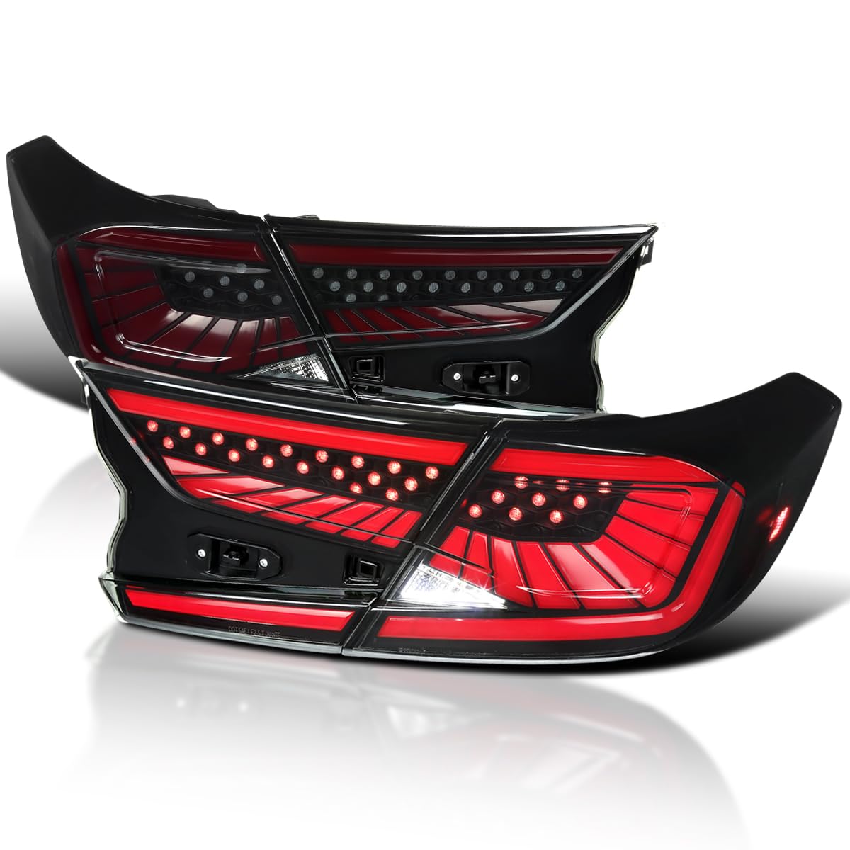 Black Smoke LED Sequential Tail Lights w/Red Light Strips and Startup Animation SPEC-D TUNING Compatible with 2018-2022 Honda Accord 4Dr Sedan, Left + Right Pair Assembly