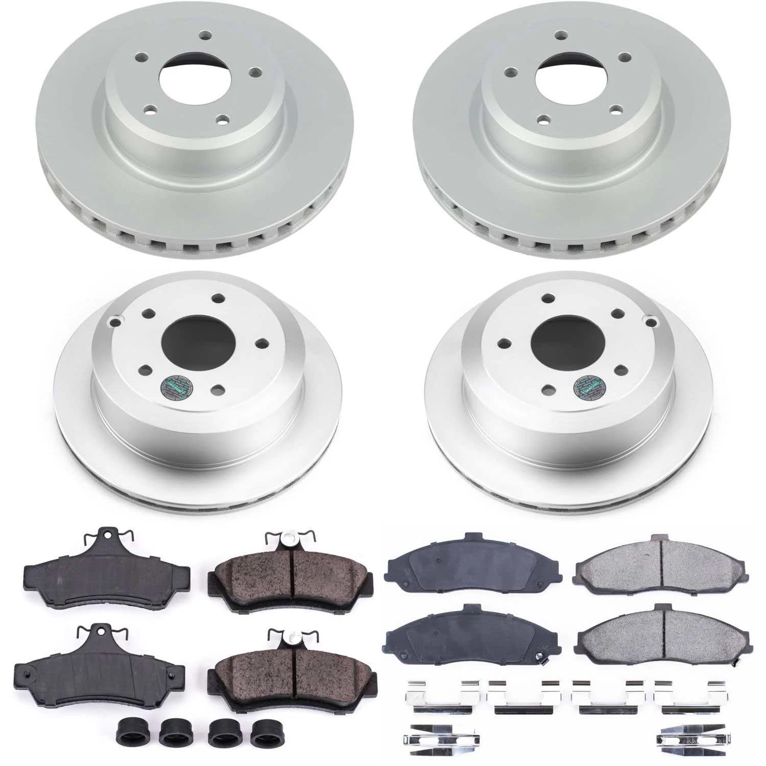 Power Stop Z17 Coated Rotor Kit-Front and Rear Coated Brake Rotors & Ceramic Brake Pads For Pontiac GTO 2005-2006 [Model Specific]