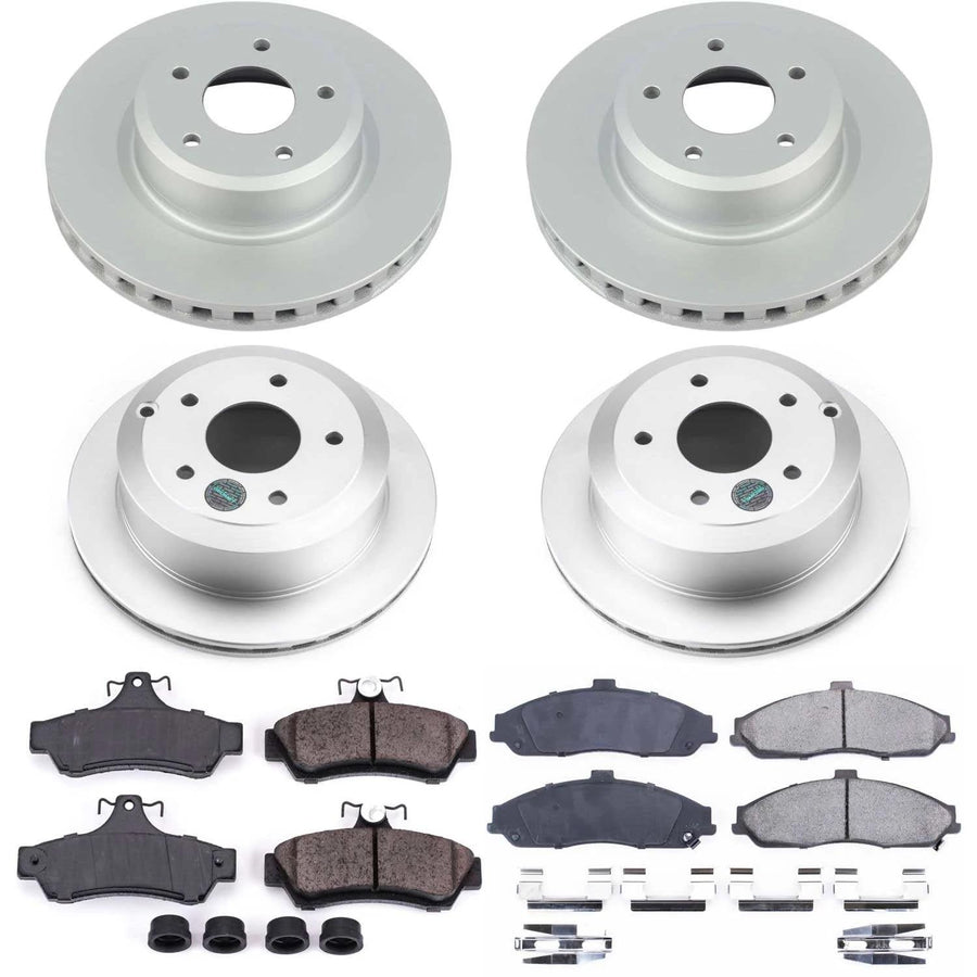 Power Stop Z17 Coated Rotor Kit-Front and Rear Coated Brake Rotors & Ceramic Brake Pads For Pontiac GTO 2005-2006 [Model Specific]