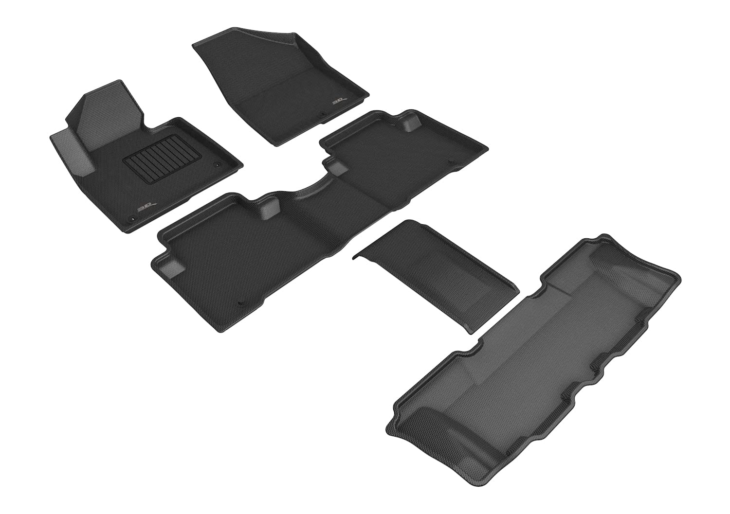 3D MAXpider Kagu Custom Fit Floor Mat (Black) Compatible with Hyundai Santa Fe 6 & 7 Seats 2013-2018 / Santa Fe XL 2019 - R1 R2 R3