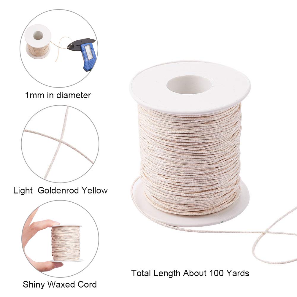 100 Yards JEWELEADER Waxed Cord Cotton, Waxed Cotton Thread 1mm Waxed Beading String Cord for Jewelry Bracelet Making Macrame Crafting DIY Leather - Light Goldenrod Yellow