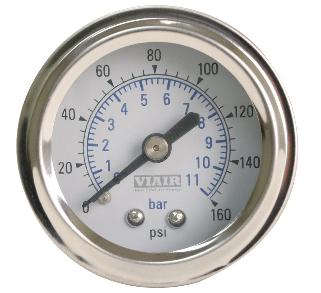 1.5" VIAIR White Face 160 PSI Single Needle Gauge, Blue