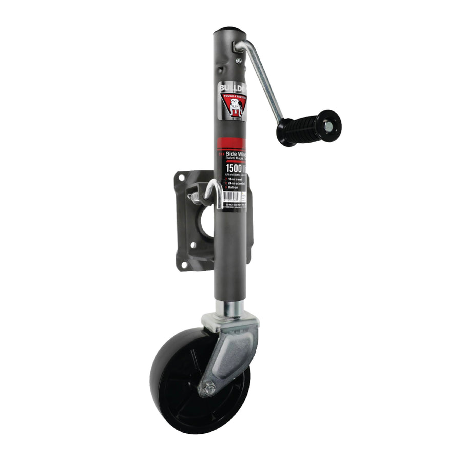 Round Bulldog 151444 Trailer Jack, Side Mount, 1,500 lbs. Lift Capacity, Sidewind, Bolt-On, 10 Inch Travel