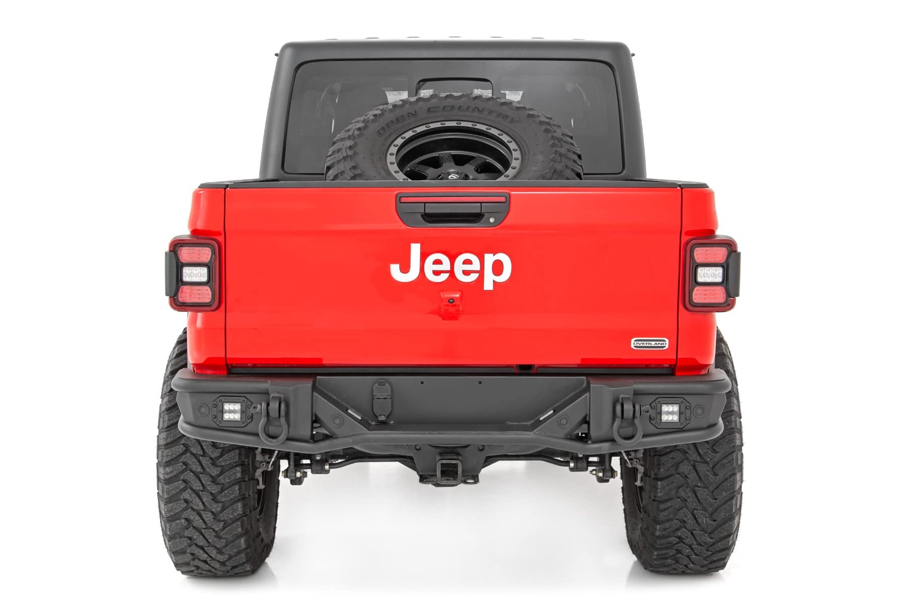 Rough Country Rear Bumper Tubular with LED Lights for Jeep Gladiator JT (2020-2025) - Includes D-Rings & Dual 2" Black Series LED Pods, No-Drill Install