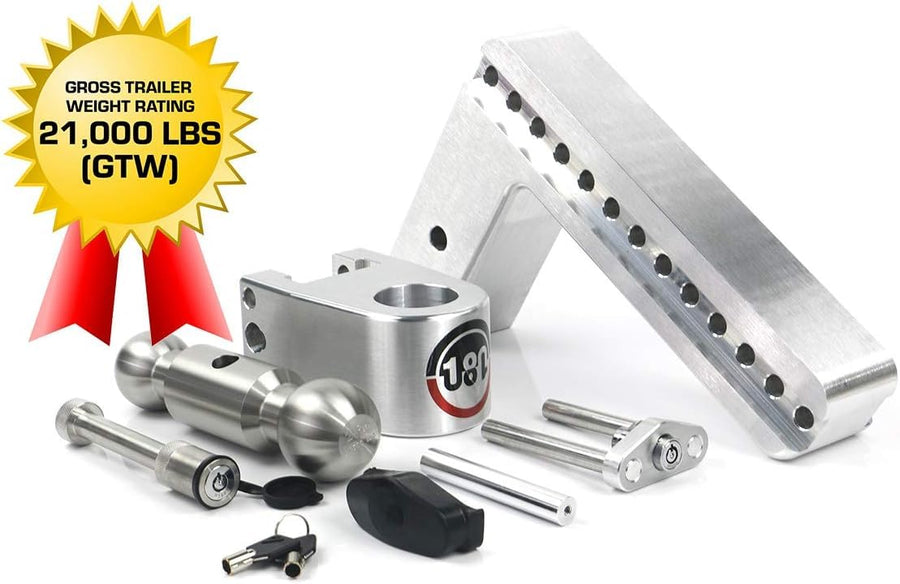 Weigh Safe Adjustable Hitch Trailer Ball Mount, 10" Adjustable Drop Hitch for 3" Receiver w/ 2 pc Keyed Alike Lock Set, Heavy Duty Aluminum Trailer Tow Hitch w/ Stainless Steel Tow Balls, 21,000 GTW