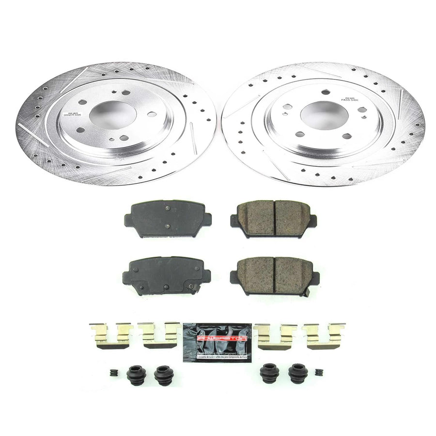 Power Stop K8434 Rear Brake Pads Z23 Carbon Fiber with Drilled & Slotted Brake Rotors Kit For Mitsubishi Eclipse Cross 2018-2020 [Model Specific]