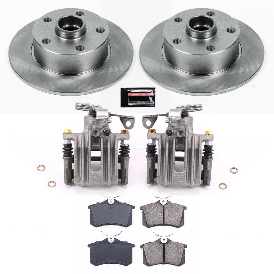 Power Stop KCOE3064 Replacement Autospeciality Rear Caliper Kit- OE Rotors, Ceramic Brake Pads, Calipers For Audi A4 1998-2001 [Model Specific]