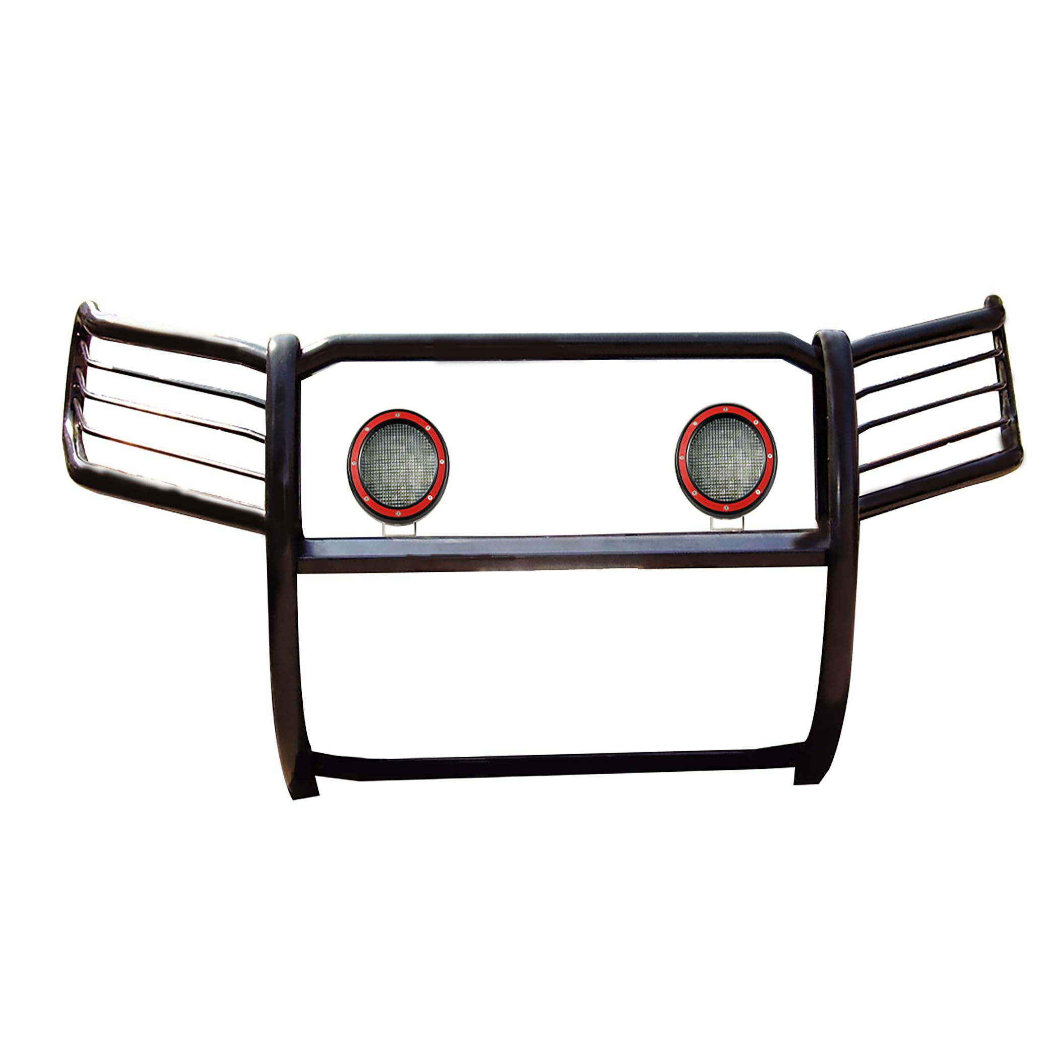 Grille Brush Black Horse Bumper Guard Modular Black Come with Pair of 5.3" Dia.LED Lights with Red Trim Rings Compatible with 2020-2024 Kia Telluride-17KI01MA-PLFR