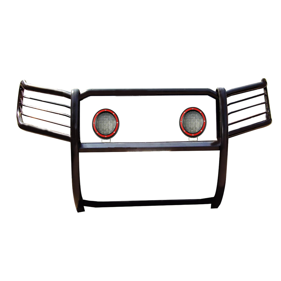 Grille Brush Black Horse Bumper Guard Modular Black Come with Pair of 5.3" Dia.LED Lights with Red Trim Rings Compatible with 2020-2024 Kia Telluride-17KI01MA-PLFR