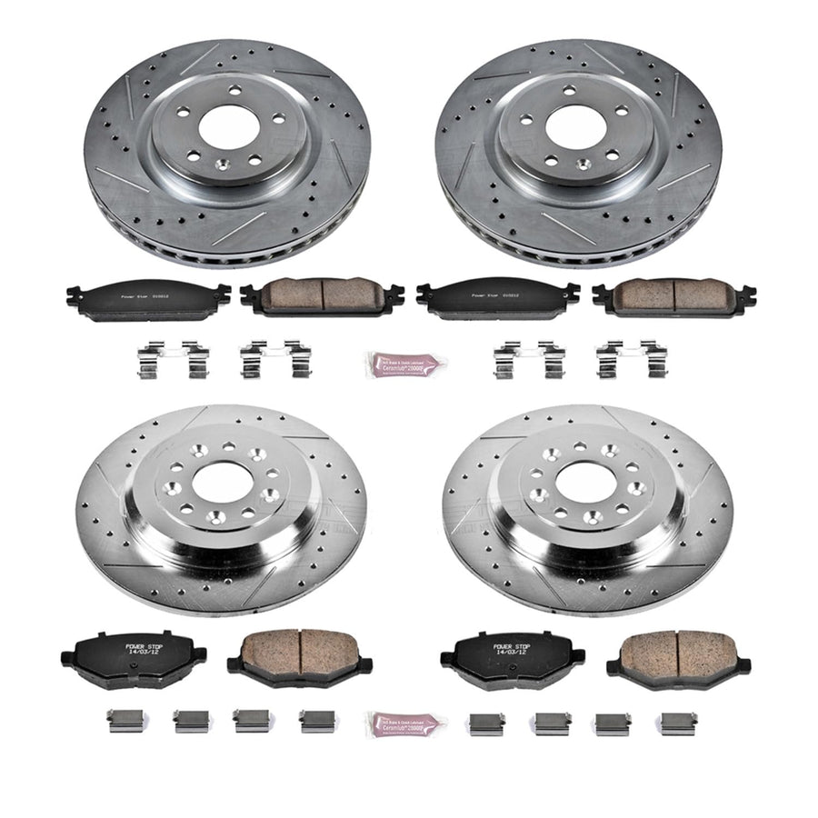 Power Stop K5510 Z23 Carbon Fiber Brake Pads Front and Rear with Drilled & Slotted Brake Rotors Kit For Ford Flex 2009-2011, Ford Taurus 2010, Lincoln MKS 2009-2010 [Model Specific]