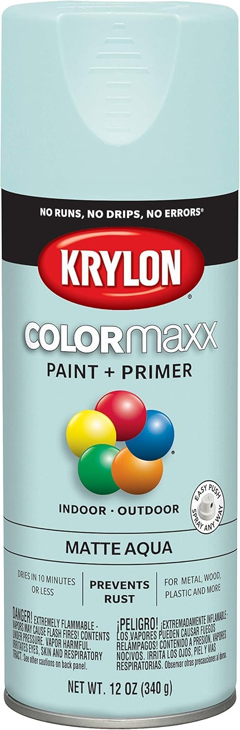 Krylon COLORmaxx K05549007 Spray Paint and Primer for Indoor/Outdoor Use, Matte Aqua 12 Ounce (Pack of 1)