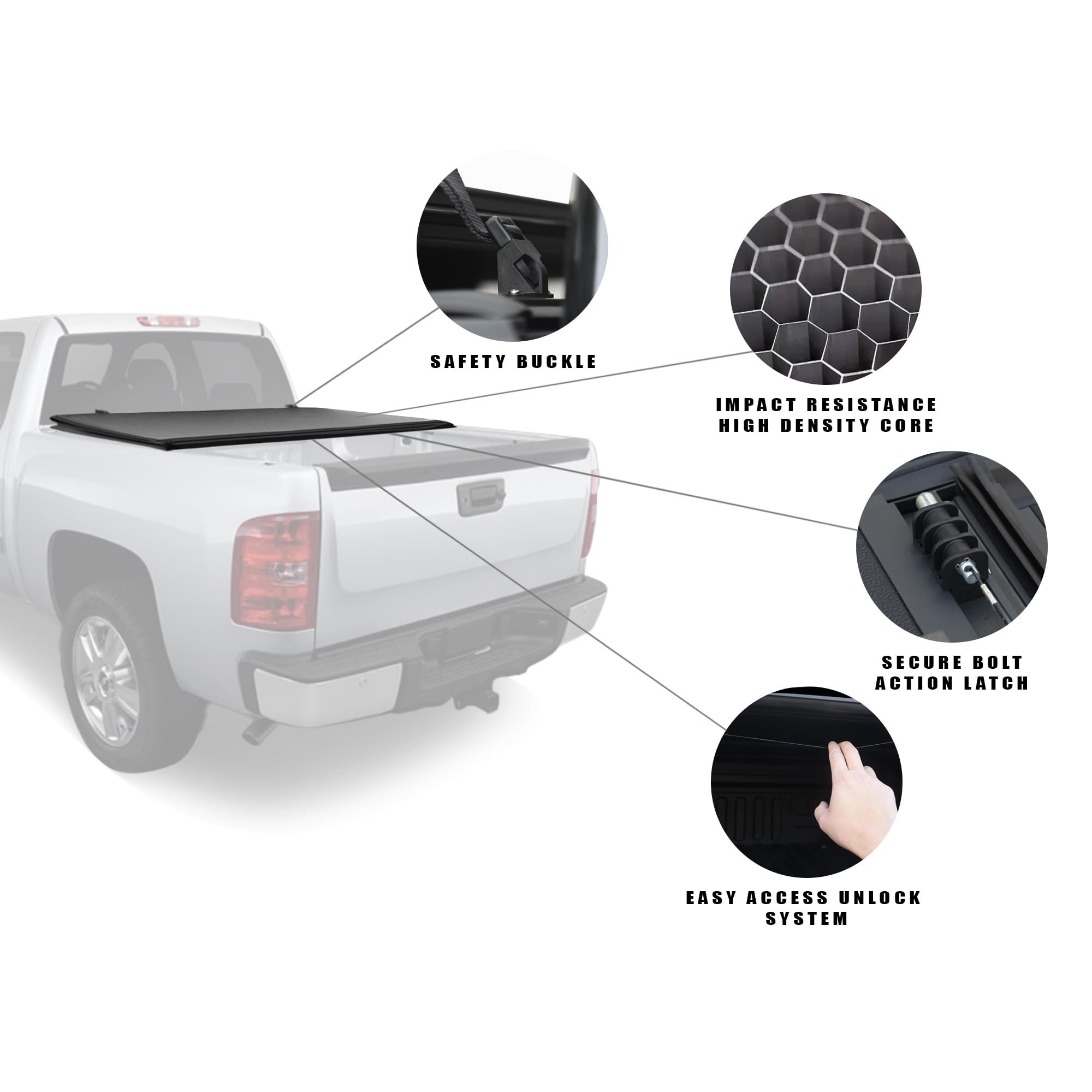 CoveRex TFX Series Armordillo USA Low Profile Hard Tri-Fold Truck Bed Tonneau Cover Fits 2007-2013 Chevy Silverado GMC Sierra 1500/2007-2014 2500 3500 HD 5.8 Ft (68") Short Bed
