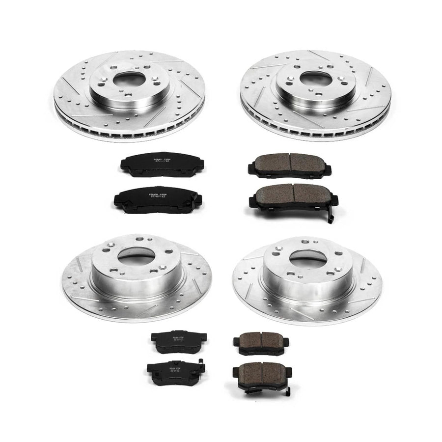 PowerStop Brake Kit Front and Rear For Acura TSX 2004-08 | Honda Accord 2003-07 - Drilled and Slotted Disc Rotors with Ceramic Brake Pads Replacement, K2297