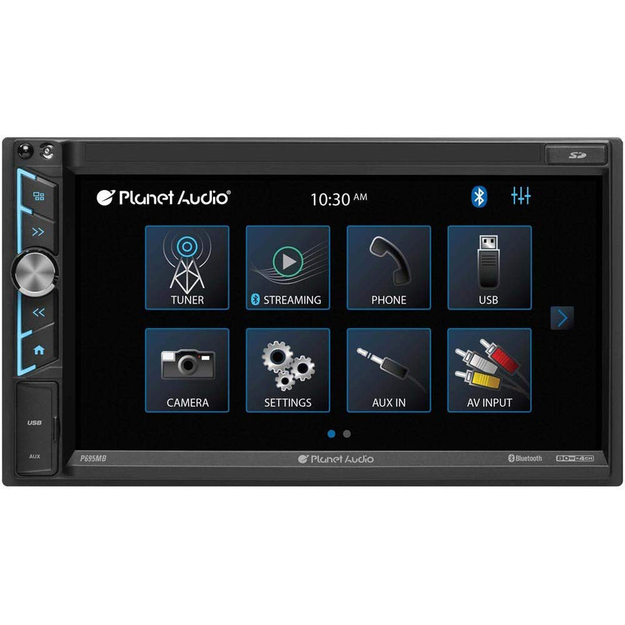 Multimedia Car Stereo Planet Audio P695MB - A-Link (Screen Mirroring), Bluetooth Audio and Calling, 6.95 Inch LCD Touchscreen, Double Din, USB, Micro SD, Aux Input, AM/FM Radio Receiver, No CD/DVD
