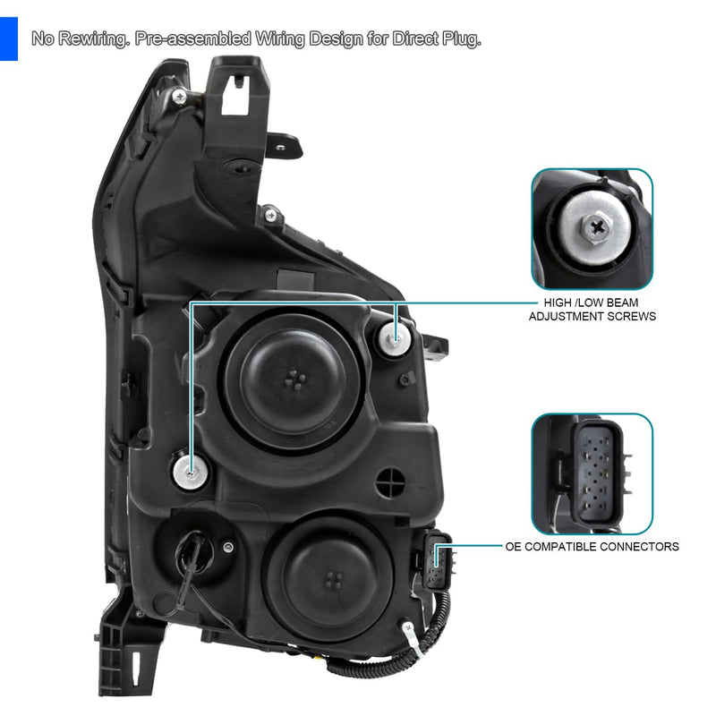Black Projector Headlights SPEC-D TUNING Compatible with 2010-2016 Cadillac SRX, Left + Right Head Lamps Assembly