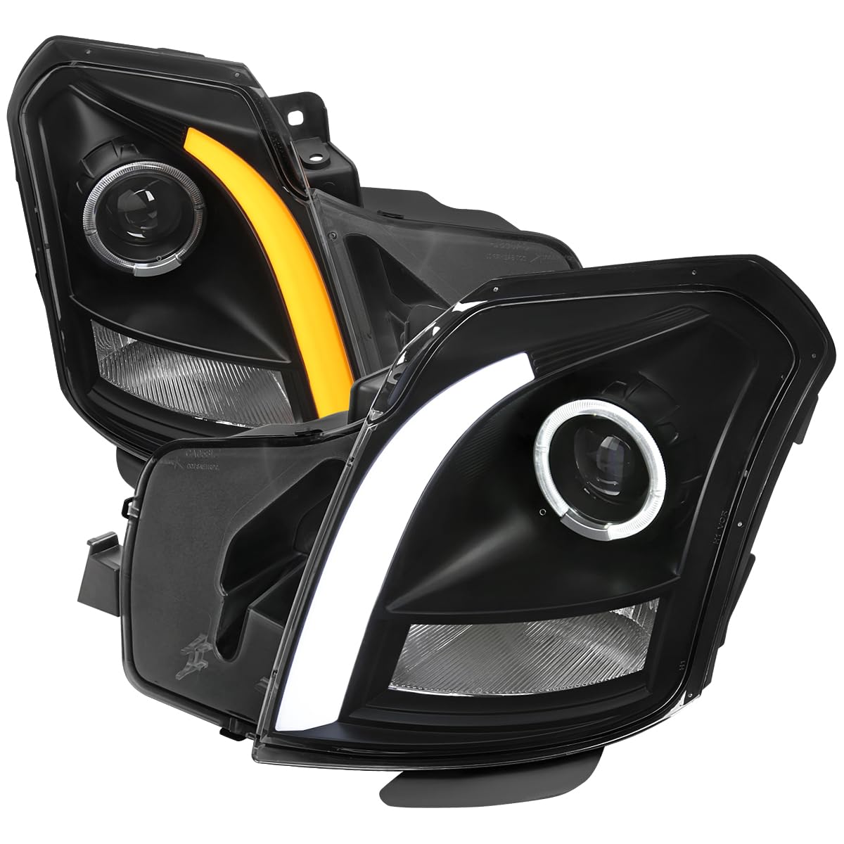 Halo Projector Headlights SPEC-D TUNING Black w/Switchback LED Signal Tube Compatible with 2003-2007 Cadillac CTS, Left + Right Pair Headlamps Assembly