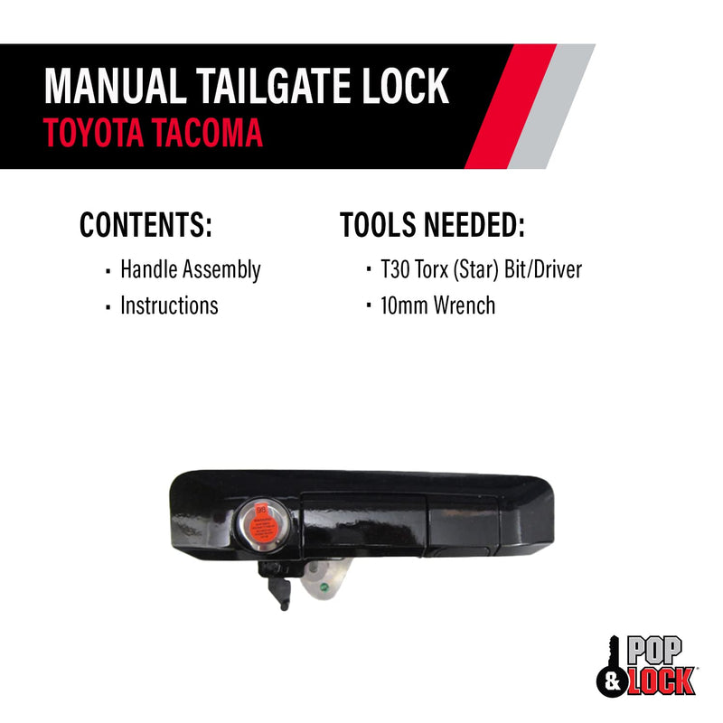 Pop & Lock Gloss Black PL5410: J202 Paint Code Manual Tailgate Lock with Bolt Codeable for Toyota Tacoma
