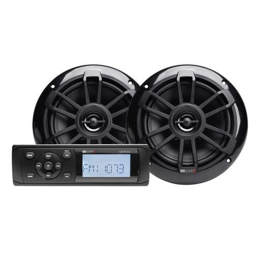 Coaxial Speakers MB Quart with Bluetooth Source Unit (Black) – 6.5 Inch, 160 Watt Each, Marine Grade Waterproof, LCD Display, Set of 2 Speakers for Marine, RV