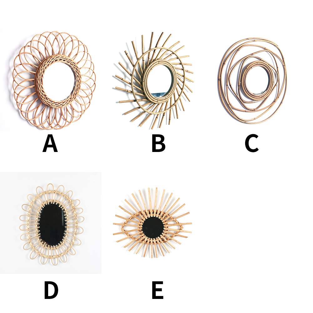 Rattan Wall Hanging Alicer Decoration Mirror Nordic Style Bathroom Sun Shape Mirror Makeup for Home, Living Room, Bathroom