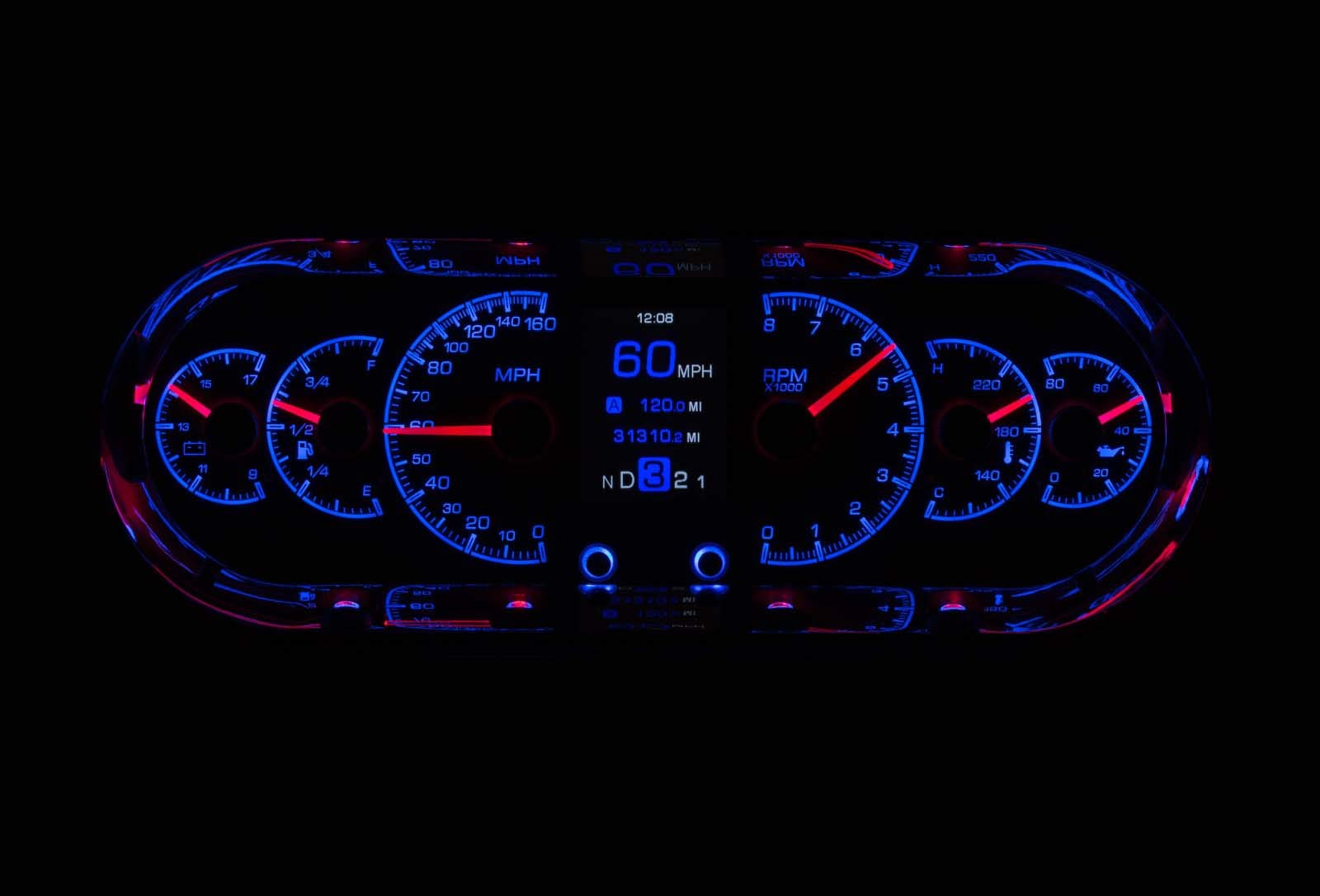 Dakota Digital Oval Universal Analog Gauges System Kit Black HDX-2018-K