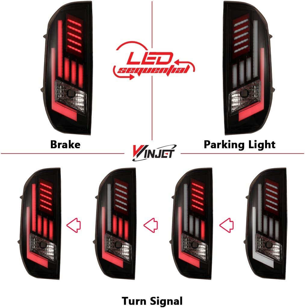 Tail Lights Assembly Winjet For 2014-2021 Toyota Tundra with Led Sequential Turn Signals DRL Brake Lights Rear Lamps Pair Replacement for Tundra Pickup Passenger and Driver Side (Clear)