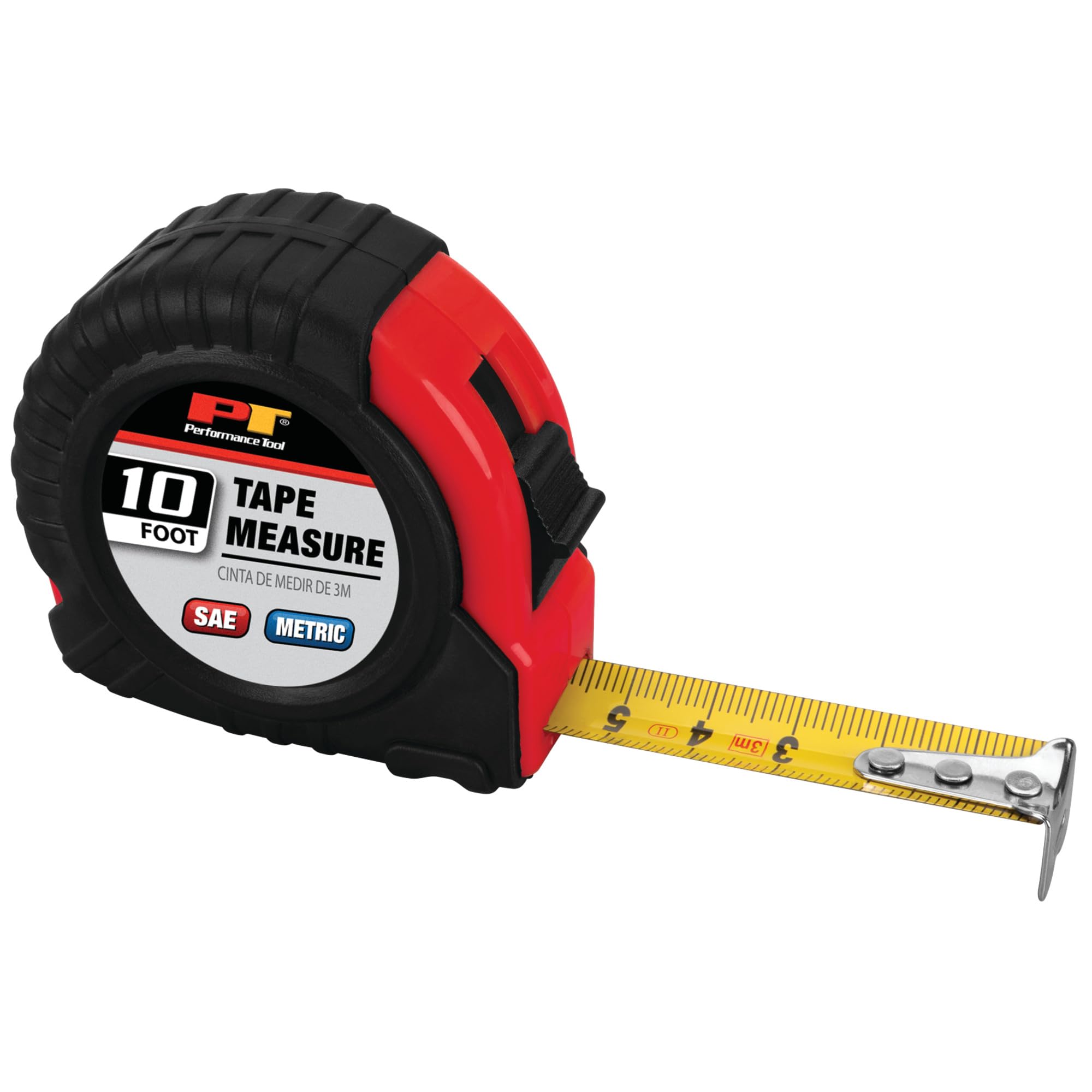 W5049 Performance Tool 4 pc. Tool Set: Features Double-Ended Screwdriver with Phillips #2 and Slotted 3/16-in Ends, 10-ft Tape Measure, 6/1/2-in Utility Knife with 5 Replacement Blades, Red/Black