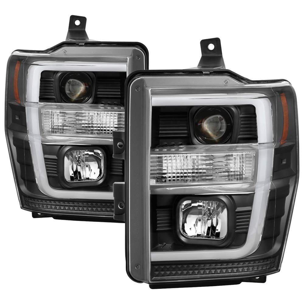 Ford F250/350/450 Spyder 5086228 Super Duty 08-10 Version 2 Projector Headlights - Switch Back Light Bar - Low Beam-H7(Included) ; High Beam-H1(Included) ; Signal-2157NA(Not Included) - Black