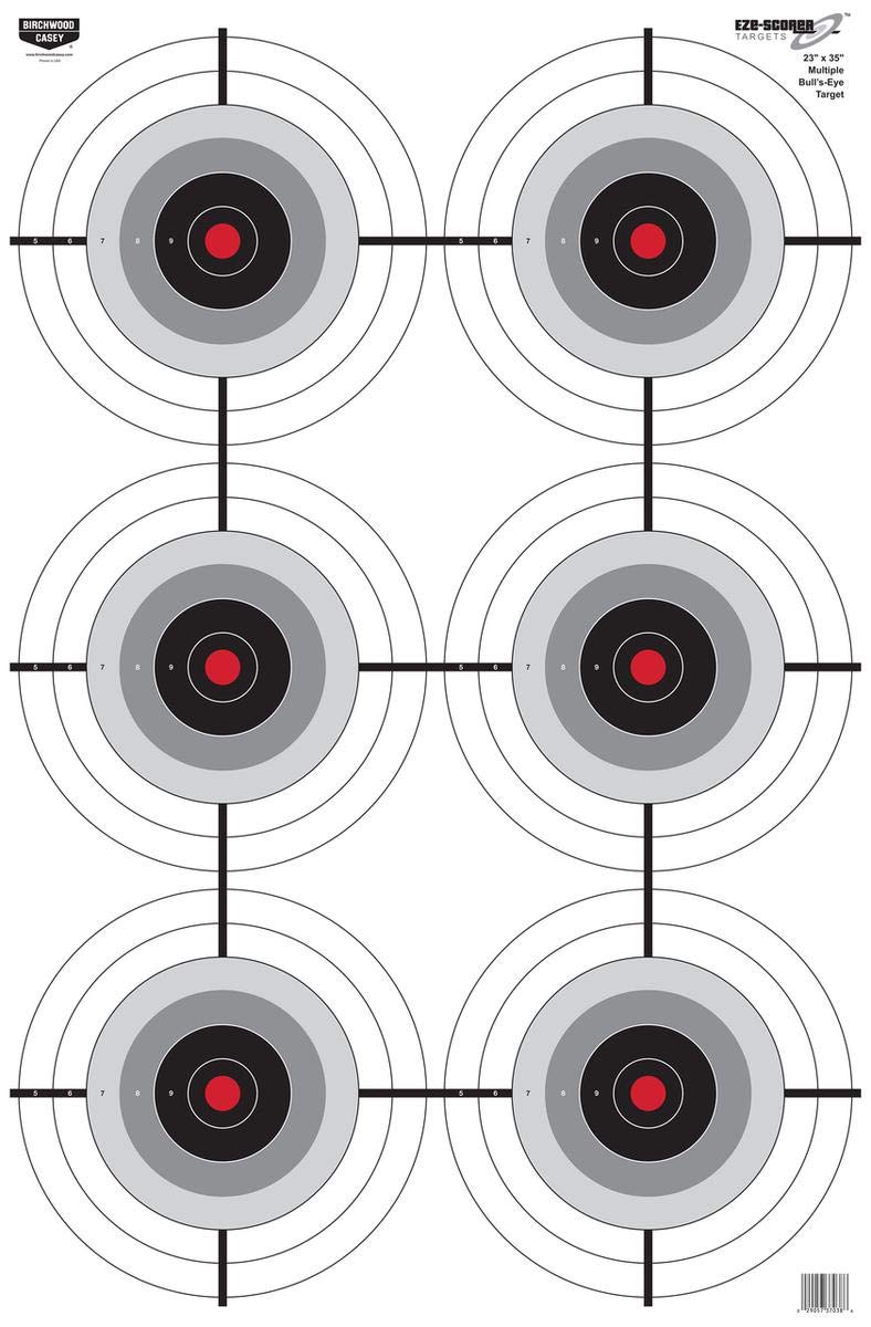 Eze-Scorer BIRCHWOOD CASEY 23" x 35" Multiple Bull's-Eye Shoot-Up Brilliant White Paper Targets for Indoor and Outdoor Use, 100 Targets