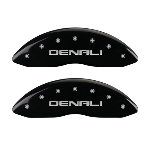 MGP Caliper Covers Front and Rear 34005SDNLBK Black Powder Coat Finish, Set of 4 (Denali Silver Characters, Engraved)