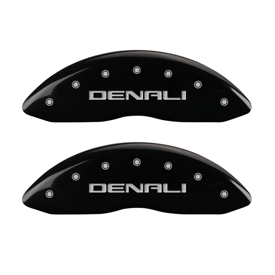 MGP Caliper Covers 'DENALI' 34011SDNLBK Engraved Caliper Cover with Black Powder Coat Finish and Silver Characters, (Set of 4)