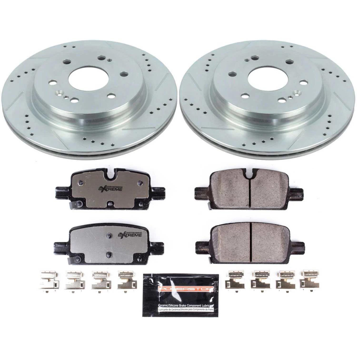 Rear Brake Kit Power Stop For 2021 2022 2023 2024 Cadillac Escalade - Truck & Tow Carbon Fiber Ceramic Brake Pads & Drilled and Slotted Rotors Replacement, K8173-36