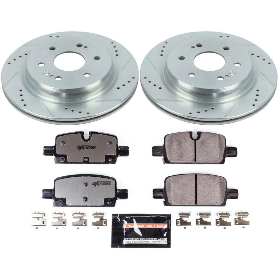 Rear Brake Kit Power Stop For 2021 2022 2023 2024 Cadillac Escalade - Truck & Tow Carbon Fiber Ceramic Brake Pads & Drilled and Slotted Rotors Replacement, K8173-36