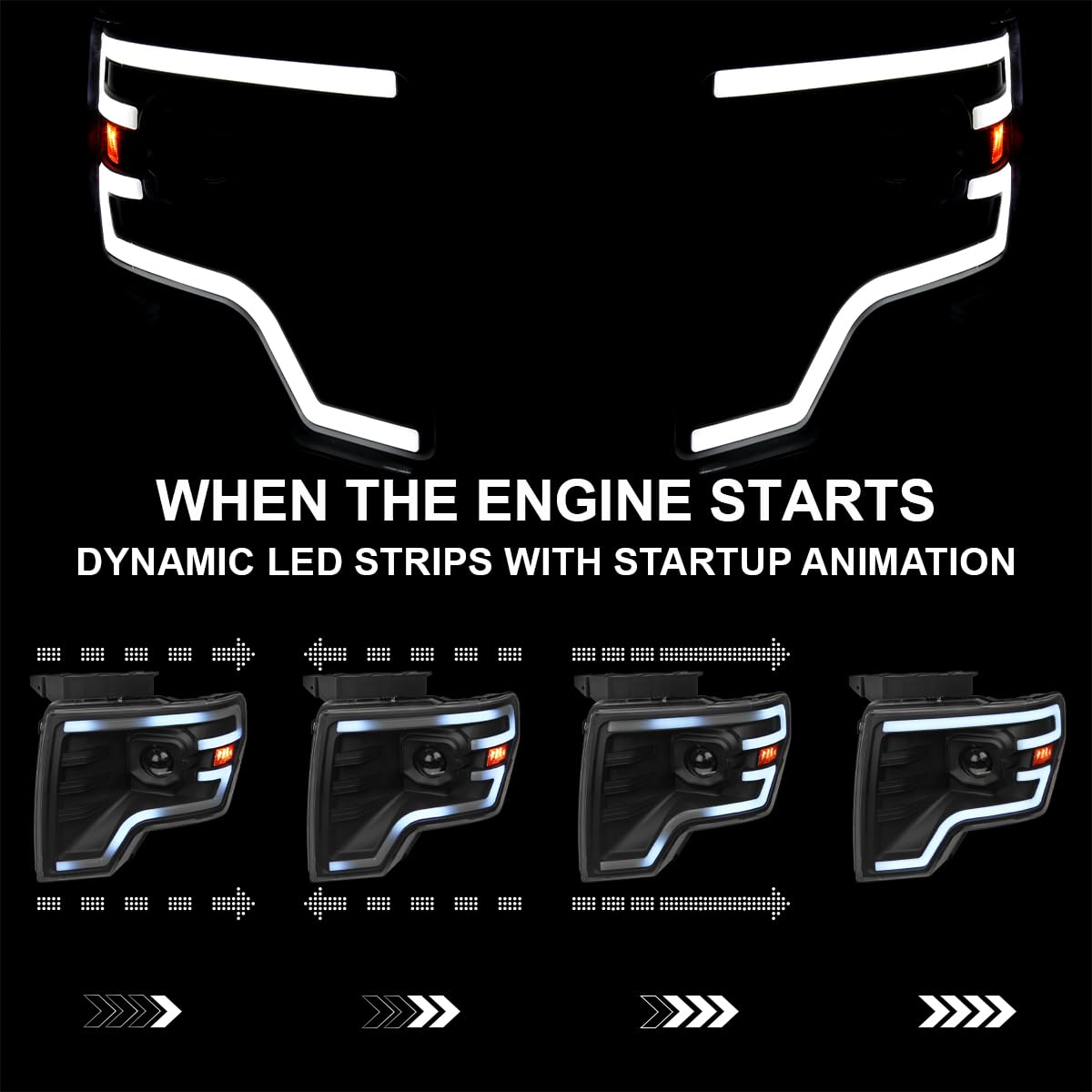 Black SPEC-D TUNING Projector Headlights w/Switchback Sequential LED Signal Tube and Startup Animation Compatible with 2009-2014 Ford F150 F-150, Left + Right Pair Headlamps Assembly