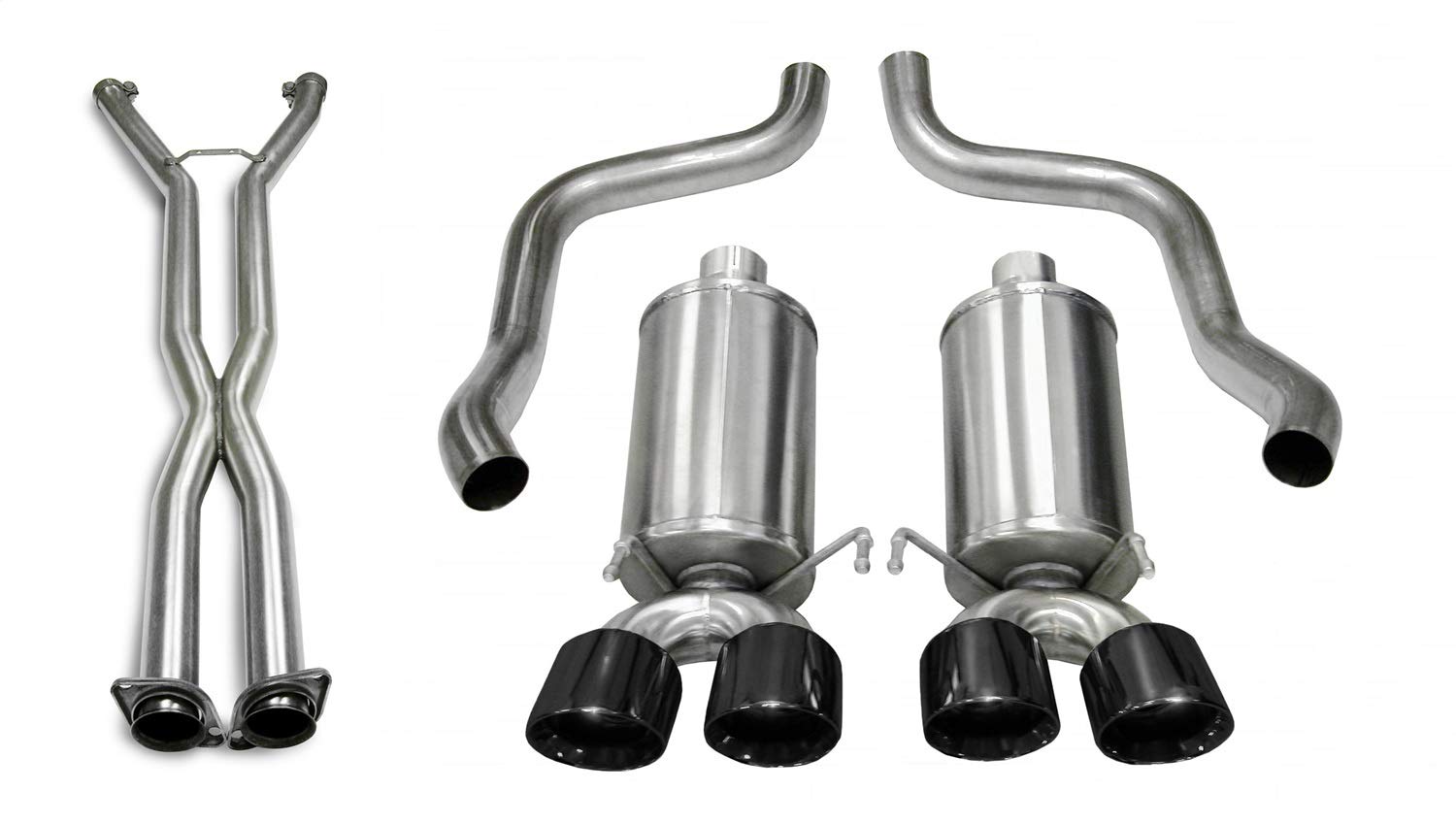 Xtreme Cat-Back Exhaust System Corsa Performance 14960CB4BLK Dual Rear Exit 2.5 in. Dia. Incl. RH-LH Muffler Assy/X-Pipe/RH-LH Over Axle Pipes/Hardware/Quad 4 in. Polished Black PVD Pro-Series Tips