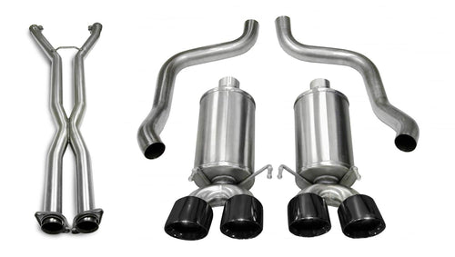 Xtreme Cat-Back Exhaust System Corsa Performance 14960CB4BLK Dual Rear Exit 2.5 in. Dia. Incl. RH-LH Muffler Assy/X-Pipe/RH-LH Over Axle Pipes/Hardware/Quad 4 in. Polished Black PVD Pro-Series Tips