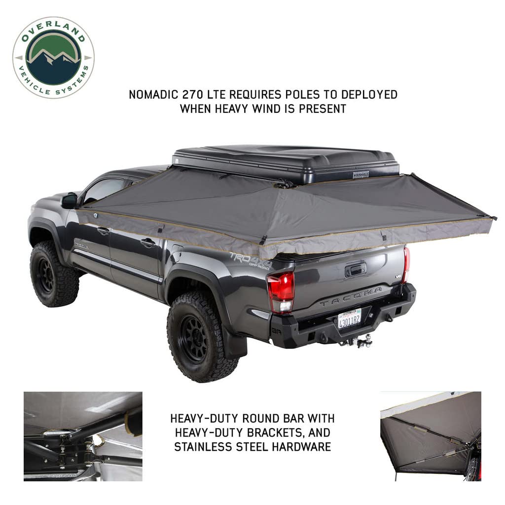 Overland Vehicle Systems Nomadic 270 LTE Drivers Side Awning | Dark Gray | Includes Black Travel Cover | 19679907