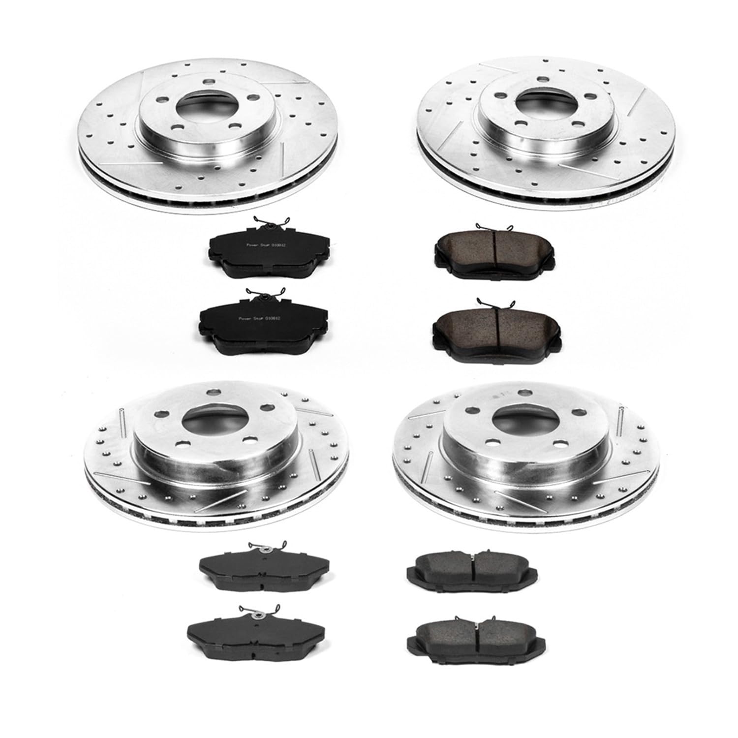 Power Stop K1319 Z23 Carbon Fiber Brake Pads Front and Rear with Drilled & Slotted Brake Rotors Kit For Ford Thunderbird, Lincoln Mark VIII, Mercury Cougar [Model Specific]
