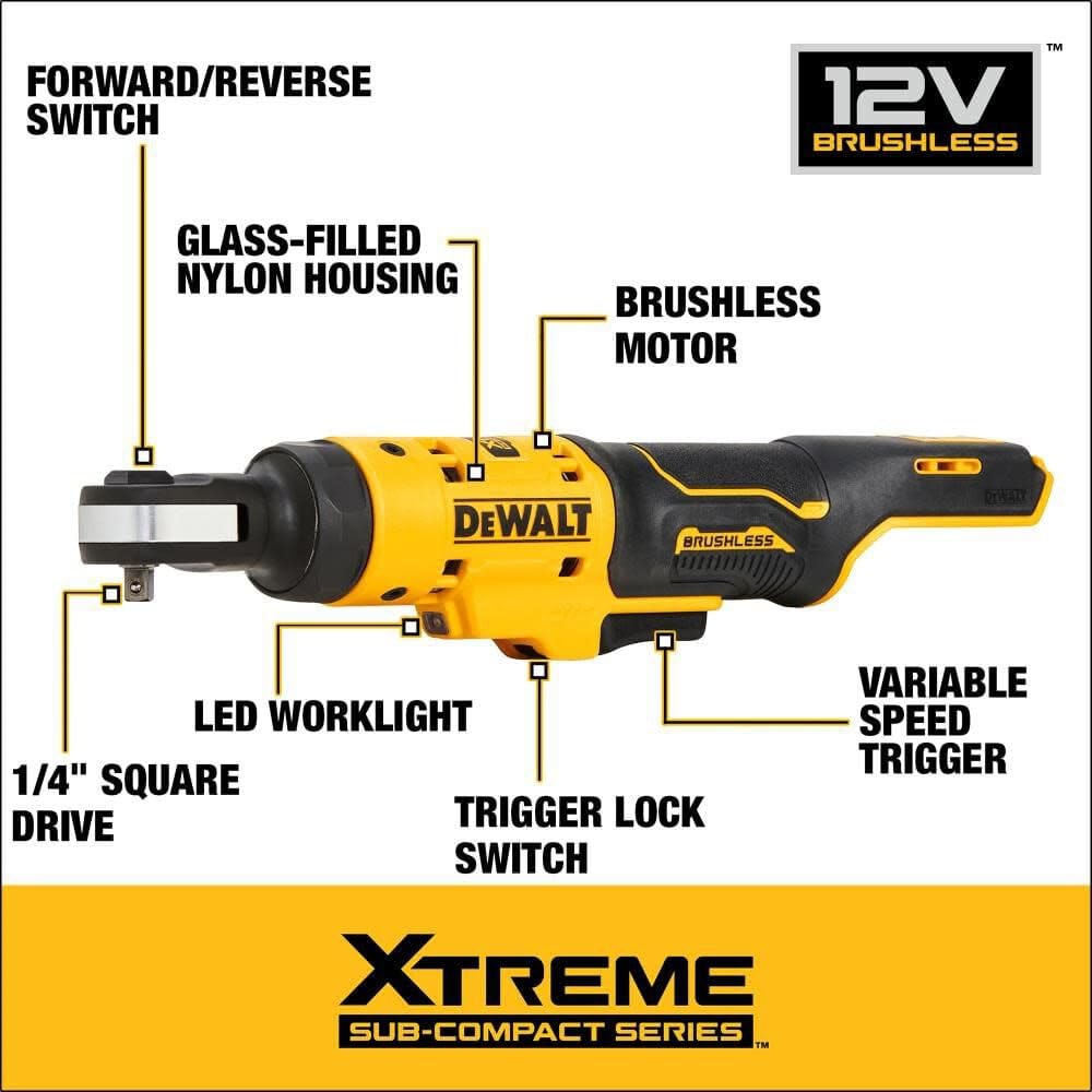 1/4 in. Ratchet Kit DEWALT XTREME™ 12V MAX* (DCF504GG1)